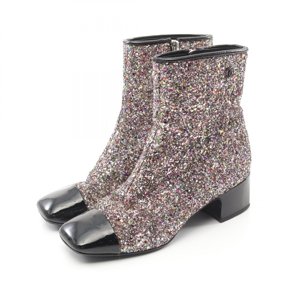 CHANEL CC Glitter boots G33221 Patent leather Black Multicolor Women #36 1/2