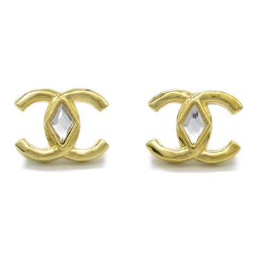 CHANEL COCO Mark Pierced earrings Gold Plated crystal Used women CC