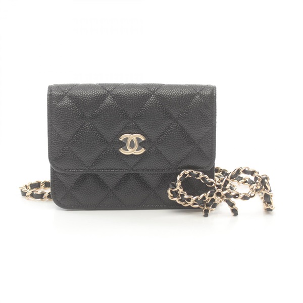 CHANEL Matelasse Chain belt Waist crossbody bag Grained Calf Black Used GHW