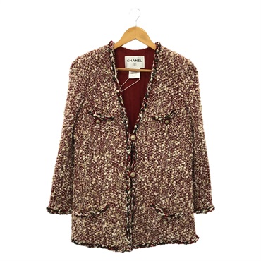 CHANEL Tweed Jacket Tweed P49462V36352 wool Red Used Women size 38