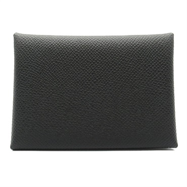 HERMES Calvi Duo Card Holder Epsom leather SHW Black Noir Used unisex
