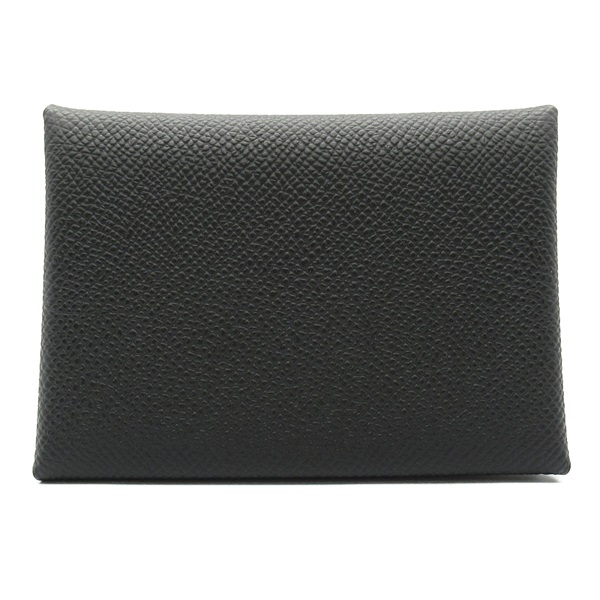 HERMES Calvi Duo Card Holder Epsom leather SHW Black Noir Used unisex