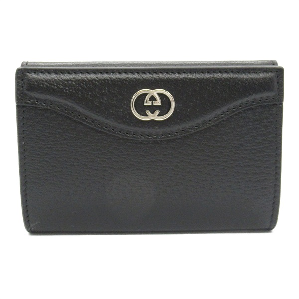 GUCCI Interlocking G Business ID Card Holder case 739425 leather Black