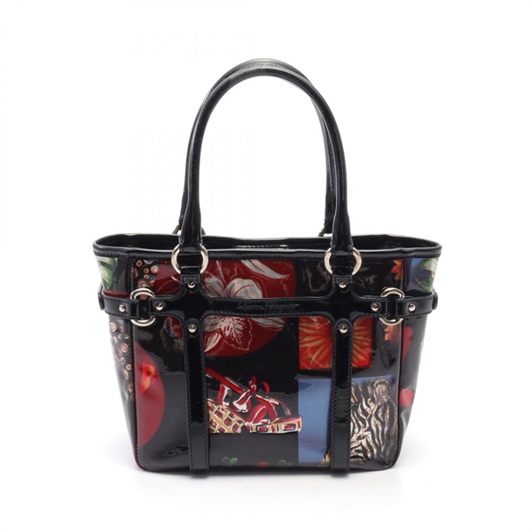 Salvatore Ferragamo Tote Handbag canvas Patent leather Black Red Blue Used Women