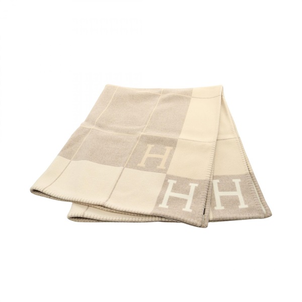 HERMES Plaid Avalon Blanket H102665M 28 wool cashmere Beige Used Women