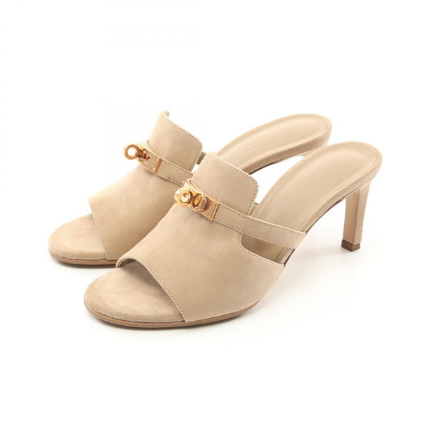 HERMES Cute Kelly Mule Sandals Suede Beige Used Women #36 1/2