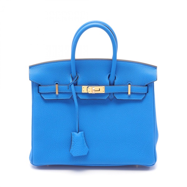 HERMES Birkin 25 Hand bag W Togo leather Blue hydra Used GHW