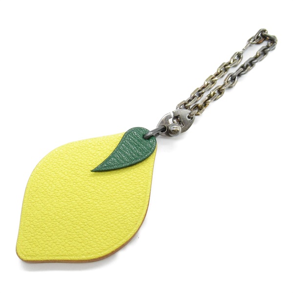 HERMES lemon motif bag charm Chevre leather Yellow Used Women SHW