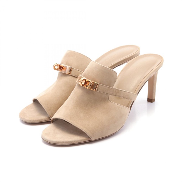 HERMES Cute Kelly Mule sandals heels #40 Suede Beige Used