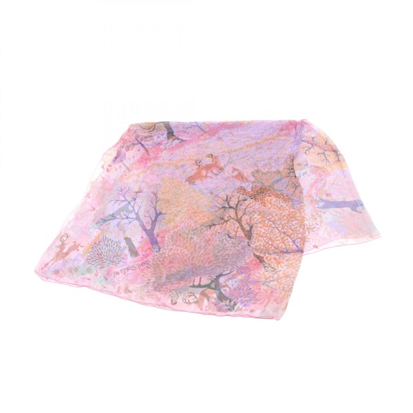 HERMES Shawl Carre 140 Muslin DANS UN JARDIN ANGLAIS Stall silk Pink Multicolor