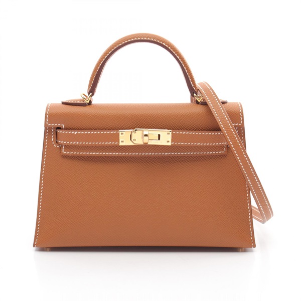 HERMES Mini Kelly 2 2way shoulder Hand bag W Epsom  Brown Gold Used GHW