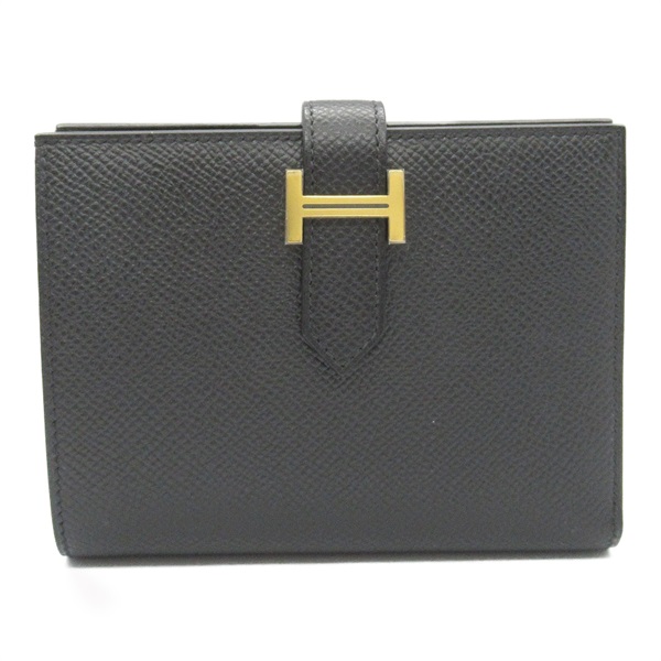 HERMES Bearn Compact Bi-fold wallet Epsom leather GHW Black Noir Used Women