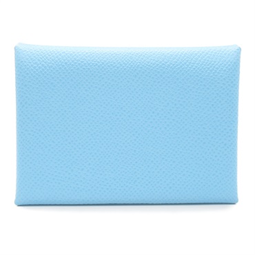 HERMES Calvi Duo Card Holder Epsom leather SHW Blue Celeste Used Women