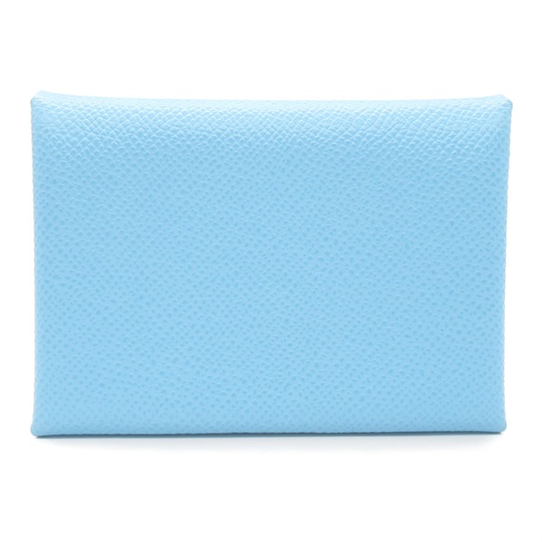 HERMES Calvi Duo Card Holder Epsom leather SHW Blue Celeste Used Women