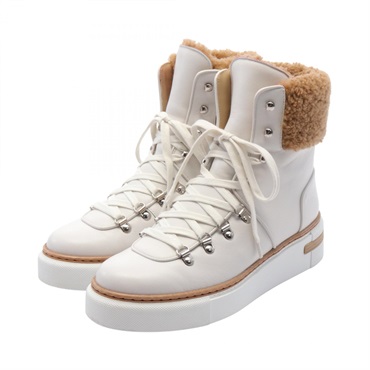 HERMES Flocon short boots #38 sneakers leather Mouton White Brown Used