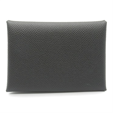 HERMES Calvi Duo Card Holder Epsom leather SHW Black Noir Used unisex