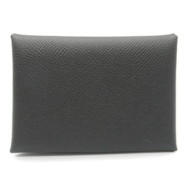 HERMES Calvi Duo Card Holder Epsom leather SHW Black Noir Used unisex