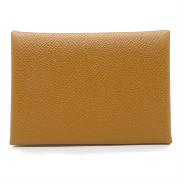 HERMES Calvi Duo Card Holder Epsom leather SHW Brown Gold Used unisex