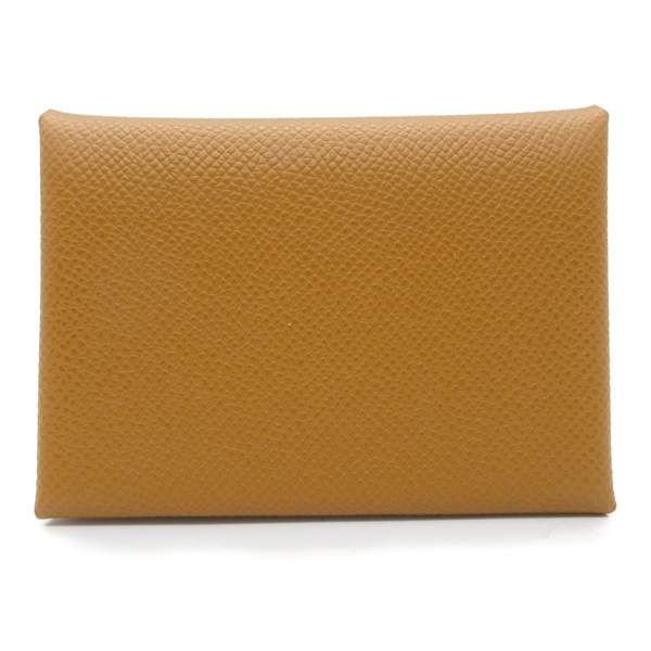 HERMES Calvi Duo Card Holder Epsom leather SHW Brown Gold Used unisex
