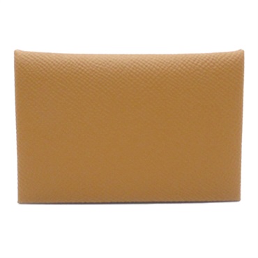 HERMES Calvi Card Holder Epsom leather SHW Brown Gold Used unisex