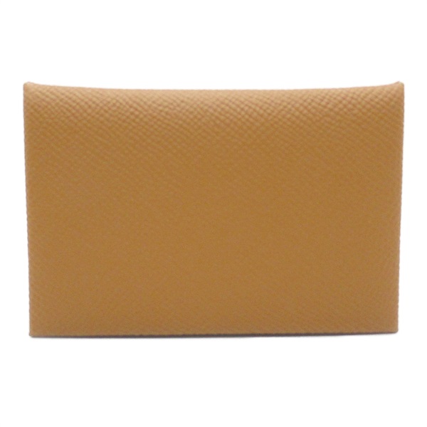 HERMES Calvi Card Holder Epsom leather SHW Brown Gold Used unisex