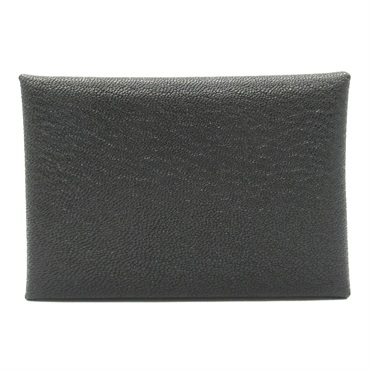HERMES Calvi Duo Card Holder Chevre leather SHW Black Noir Used unisex