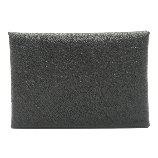 HERMES Calvi Duo Card Holder Chevre leather SHW Black Noir Used unisex