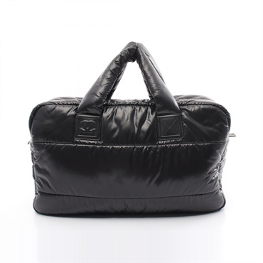 CHANEL CC Cococoon Boston hand bag Nylon leather Black Used Women Coco