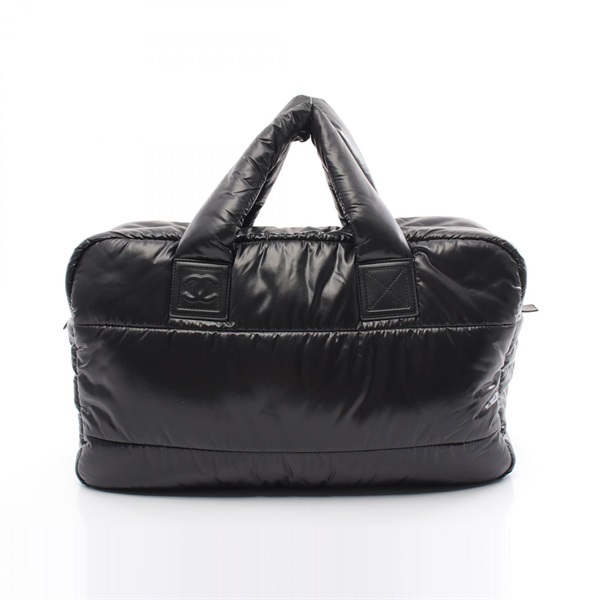 CHANEL CC Cococoon Boston hand bag Nylon leather Black Used Women Coco