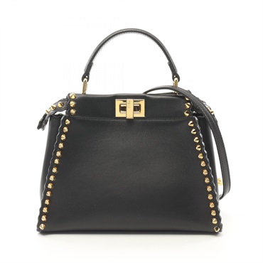 FENDI Mini Peekaboo 2way Shoulder Hand bag 8BN244 leather Black Used Women