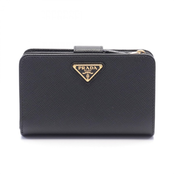 PRADA SAFFIANO MULTIC Bi-fold compact wallet purse 1ML225 leather Black Used