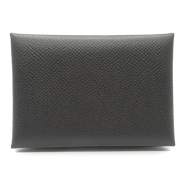 HERMES Calvi Duo Card Case Epsom leather Black Noir Used unisex B SHW