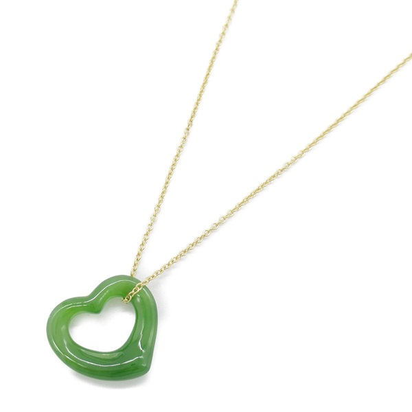 TIFFANY＆CO Open Heart Necklace Pendant 18KYG Gold Nephrite Green Used women