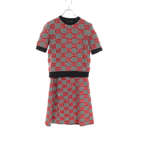 GUCCI GG pattern co-ord Top skirt set 731011 731007 wool Black Red Used Women #S