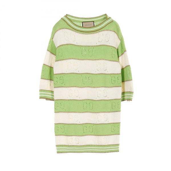 GUCCI Dress Knitwear cotton Green White Gold Used Women size XS