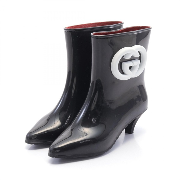 GUCCI Interlocking G rain short boots shoes #36 724458 rubber Black White Used