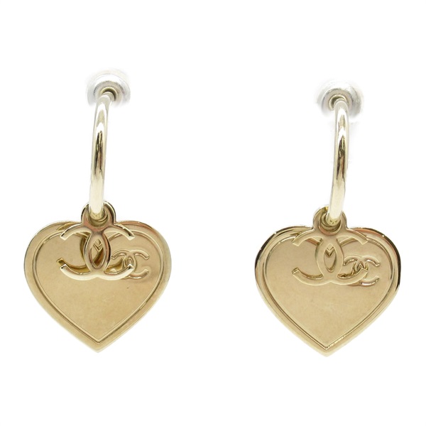 CHANEL Heart Pierced earrings Gold Plated Champagne Gold Used women CC Coco