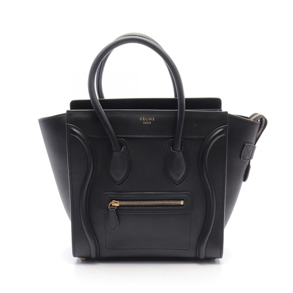 CELINE Luggage micro shopper Tote Bag 167793 leather Black Used Women