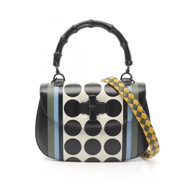 GUCCI Bamboo 1947 Shoulder Hand bag 681926 leather Black Multicolor Used Women