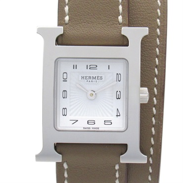 HERMES H watch Deburuturu Wrist Watch HH1.210 Quartz SS Swift leather Used Women