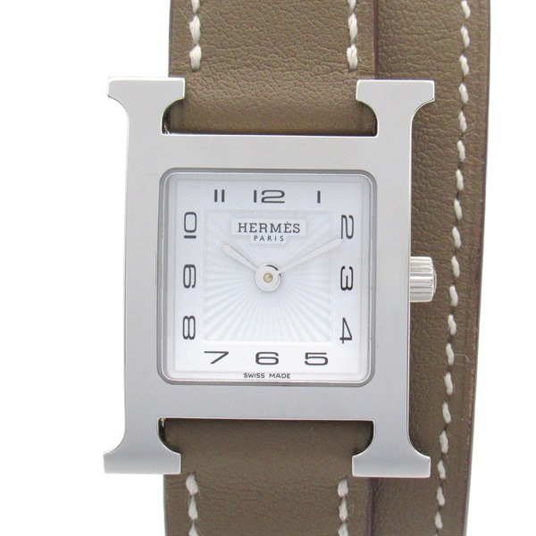 HERMES H watch Deburuturu Wrist Watch HH1.210 Quartz SS Swift leather Used Women