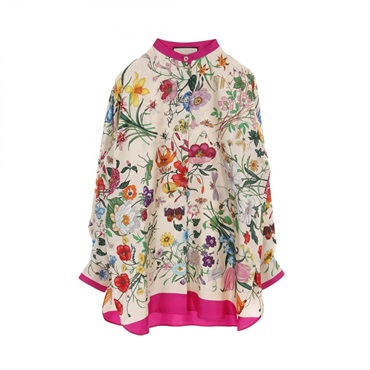 GUCCI Floral print blouse shirt #36 550600 silk Beige Pink Multicolor Used