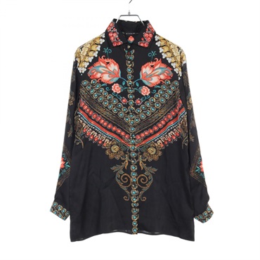 ETRO blouse shirt #38 tops silk Black Multicolor Used