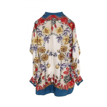 GUCCI Floral print blouse #36 537275 silk White Blue Multicolor Used