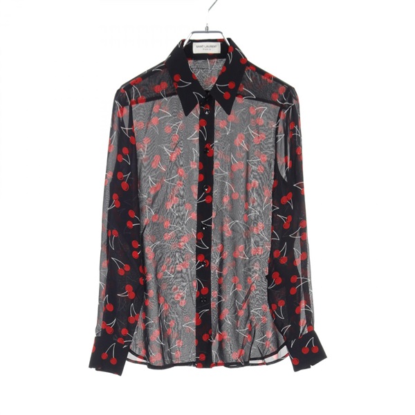 SAINT LAURENT PARIS blouse F38 shirt cheriries silk Black Red White Used