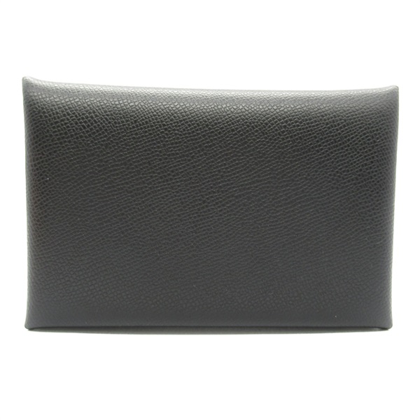 HERMES Calvi Black Card Case Madame leather Black Noir Used unisex B SHW