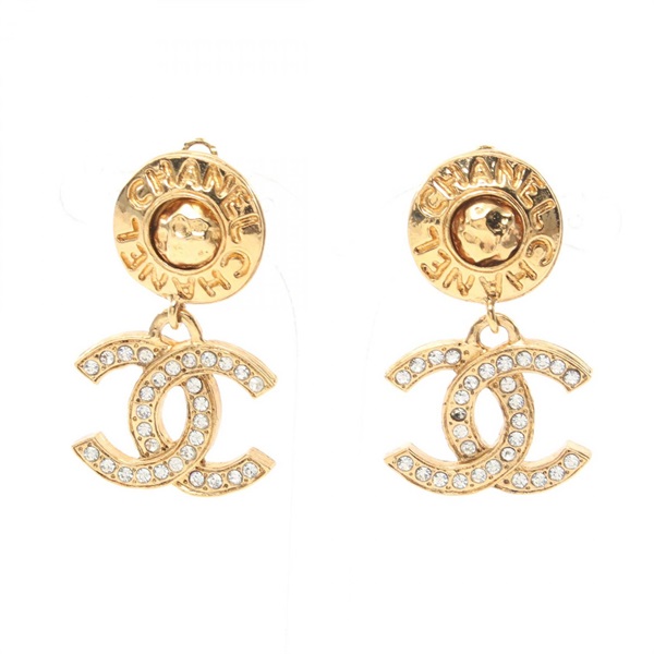 CHANEL COCO Mark Earring Gold Plated Rhinestone Used women CC