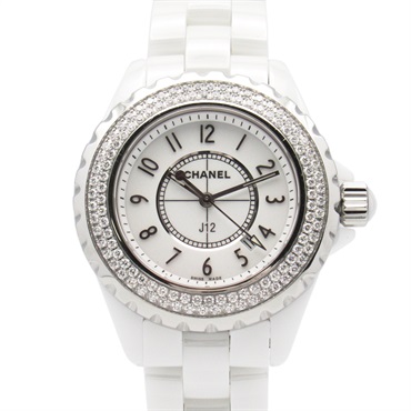CHANEL J12 Diamond bezel Wrist Watch H0967 Quartz ceramic Used Women white CC
