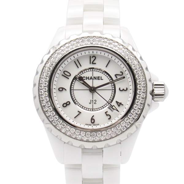 CHANEL J12 Diamond bezel Wrist Watch H0967 Quartz ceramic Used Women white CC