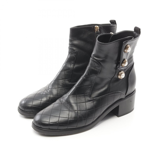 CHANEL CC Matelasse boots G32970 leather Black Used Women Coco #40C